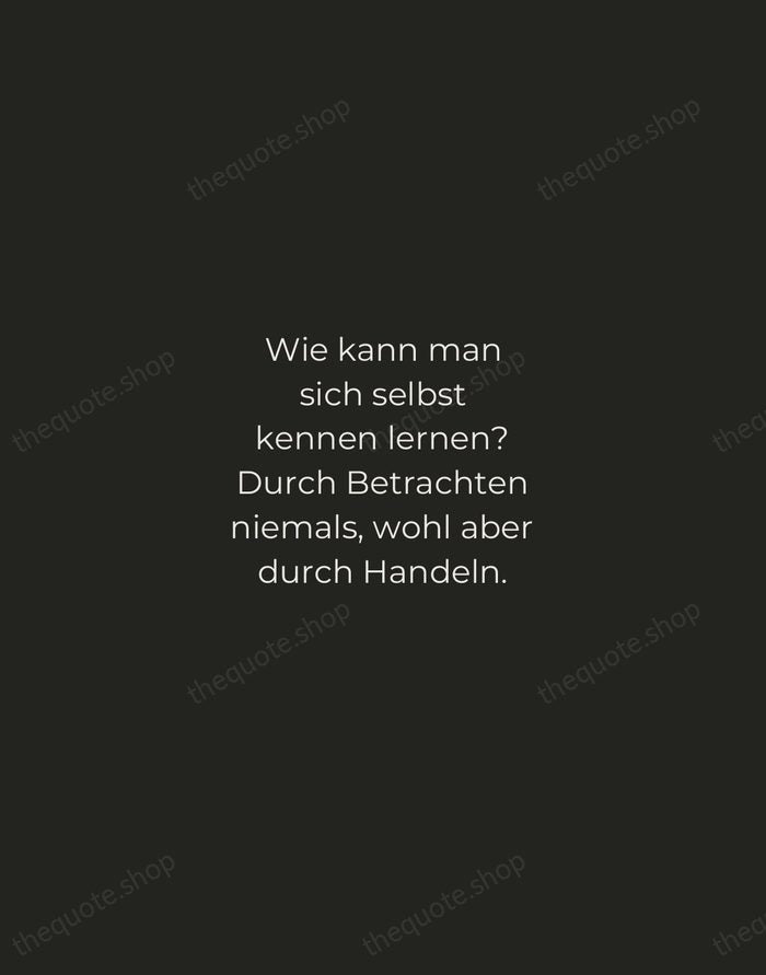 Wie kann man sich selbst kennen lernen? Durch Betrachten niemals, wohl aber… — Johann Wolfgang von Goethe — Tracked Caps Unsigned