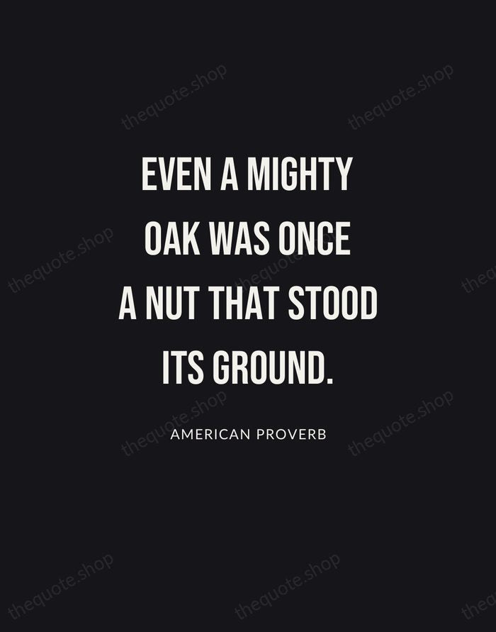 Even a mighty oak was once a nut that stood its ground. — American Proverb | Printable Wall Art — Poster Condensed