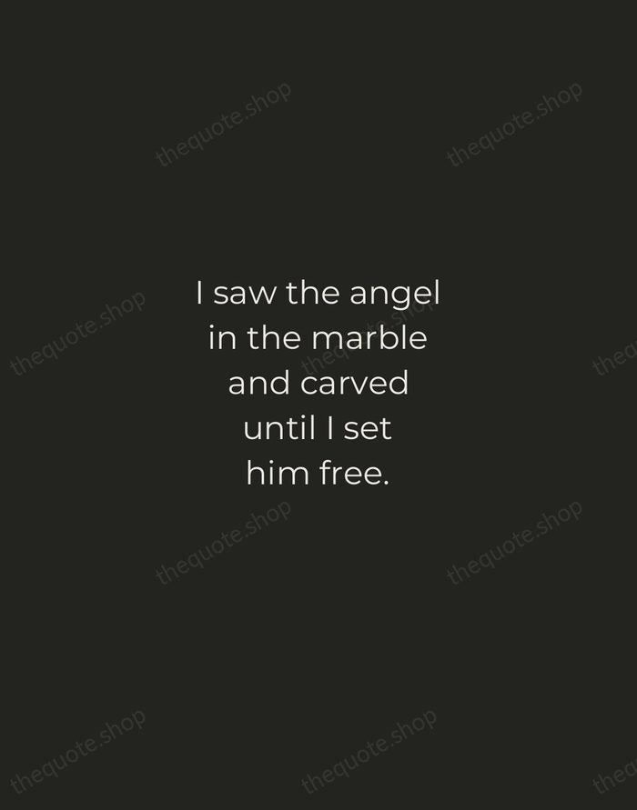 I saw the angel in the marble and carved until I set… — Michelangelo — Tracked Caps Unsigned
