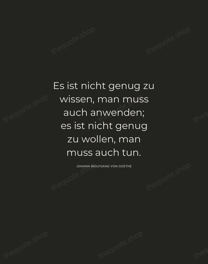 Es ist nicht genug zu wissen, man muss auch anwenden; es ist… — Johann Wolfgang von Goethe — Charcoal Sans