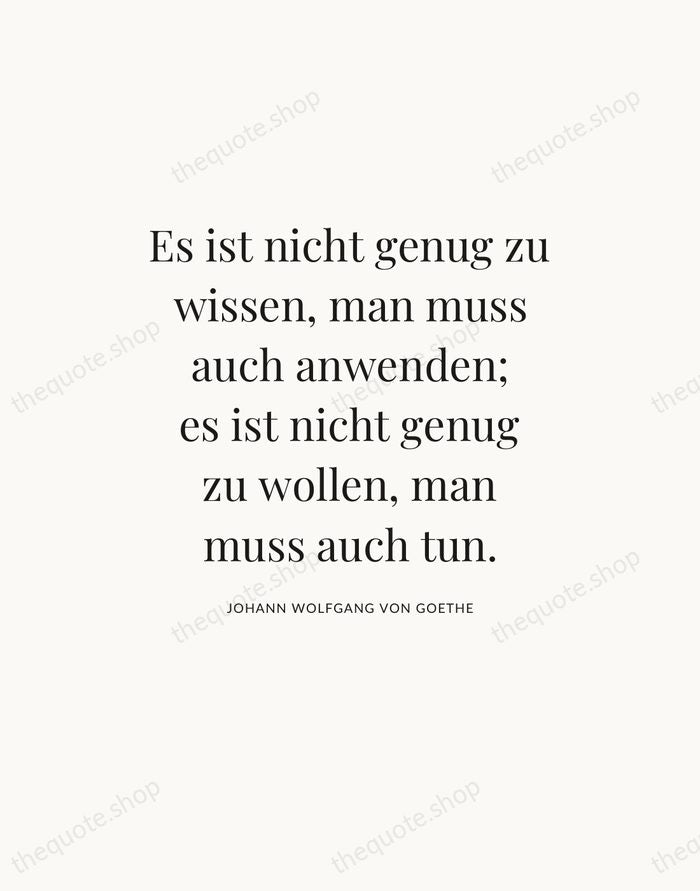 Es ist nicht genug zu wissen, man muss auch anwenden; es ist… — Johann Wolfgang von Goethe — Statement Serif