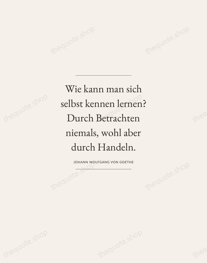 Wie kann man sich selbst kennen lernen? Durch Betrachten niemals, wohl aber… — Johann Wolfgang von Goethe — Gallery Frame