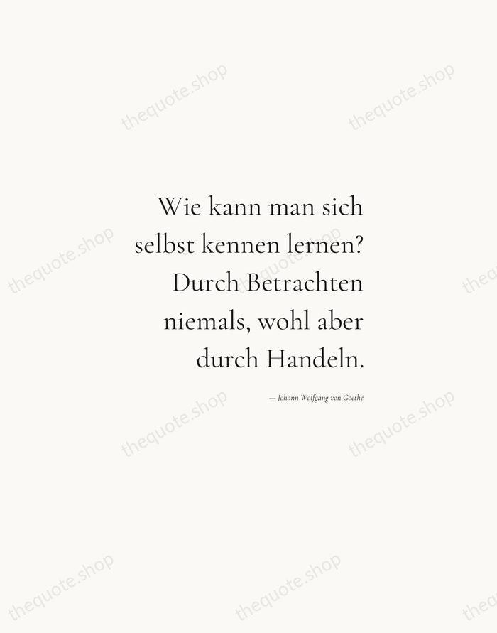Wie kann man sich selbst kennen lernen? Durch Betrachten niemals, wohl aber… — Johann Wolfgang von Goethe — Soft Serif Right