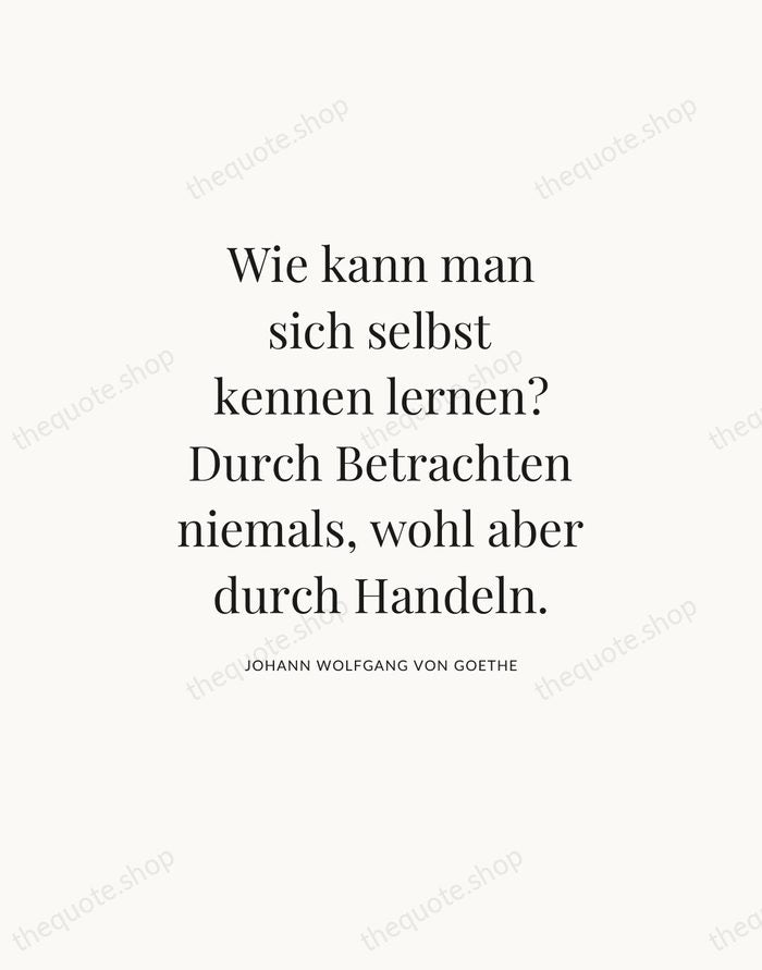 Wie kann man sich selbst kennen lernen? Durch Betrachten niemals, wohl aber… — Johann Wolfgang von Goethe — Statement Serif