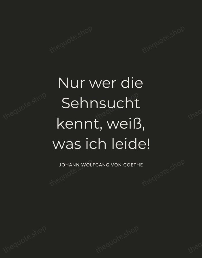 Nur wer die Sehnsucht kennt, weiß, was ich leide! — Johann Wolfgang von Goethe — Charcoal Sans