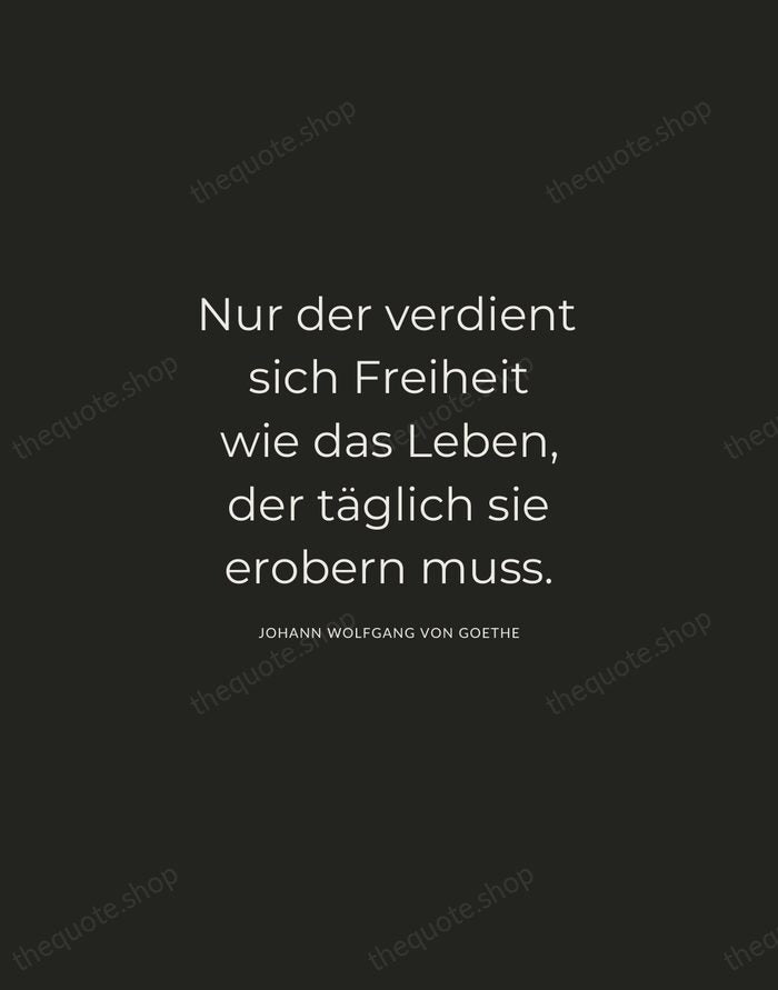 Nur der verdient sich Freiheit wie das Leben, der täglich sie erobern… — Johann Wolfgang von Goethe — Charcoal Sans