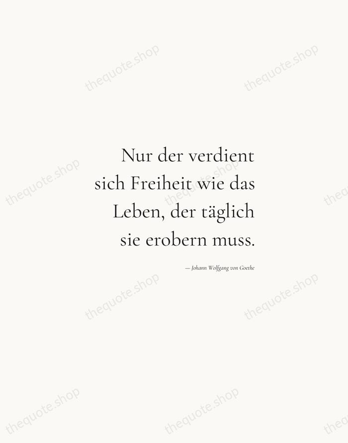 Nur der verdient sich Freiheit wie das Leben, der täglich sie erobern… — Johann Wolfgang von Goethe — Soft Serif Right