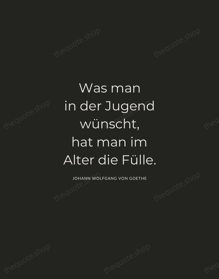 Was man in der Jugend wünscht, hat man im Alter die Fülle. — Johann Wolfgang von Goethe — Charcoal Sans