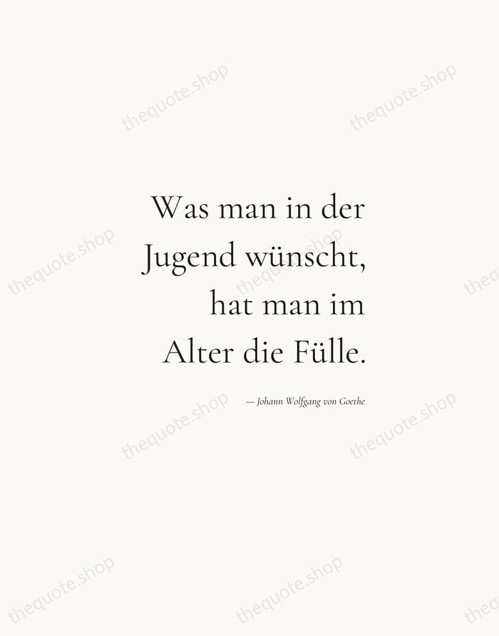 Was man in der Jugend wünscht, hat man im Alter die Fülle. — Johann Wolfgang von Goethe — Soft Serif Right