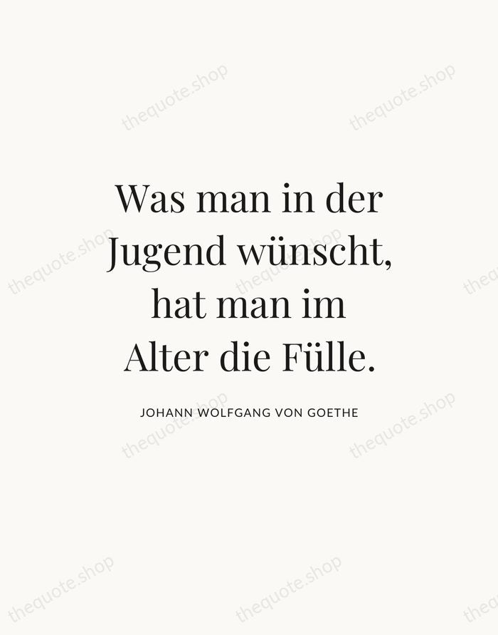 Was man in der Jugend wünscht, hat man im Alter die Fülle. — Johann Wolfgang von Goethe — Statement Serif