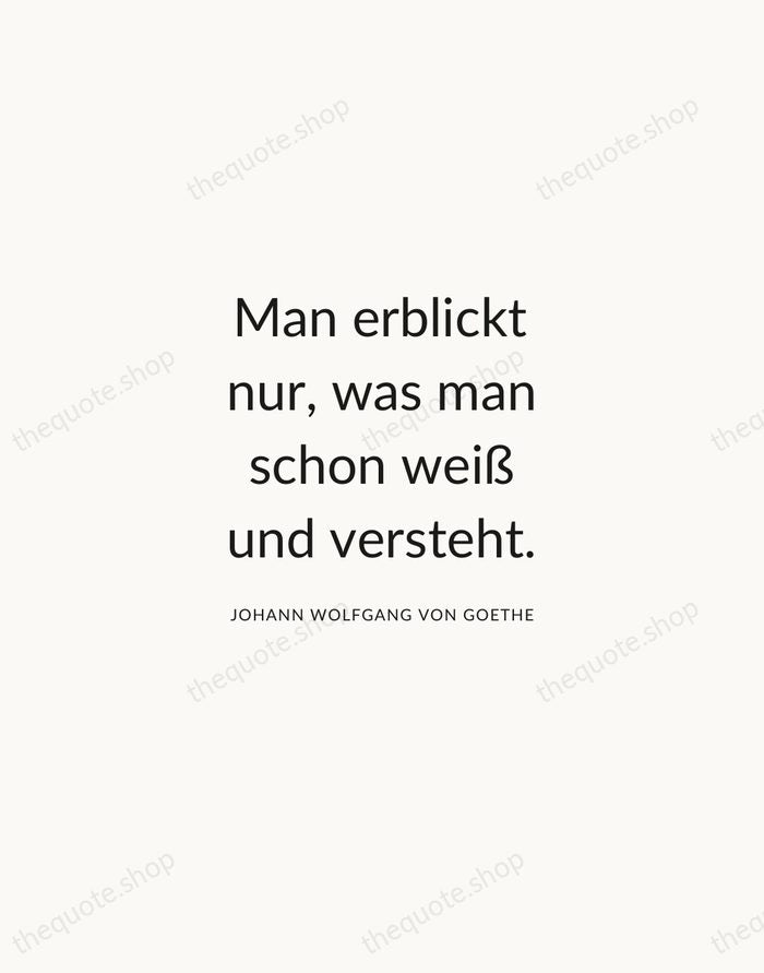 Man erblickt nur, was man schon weiß und versteht. — Johann Wolfgang von Goethe — Modern Sans Calm