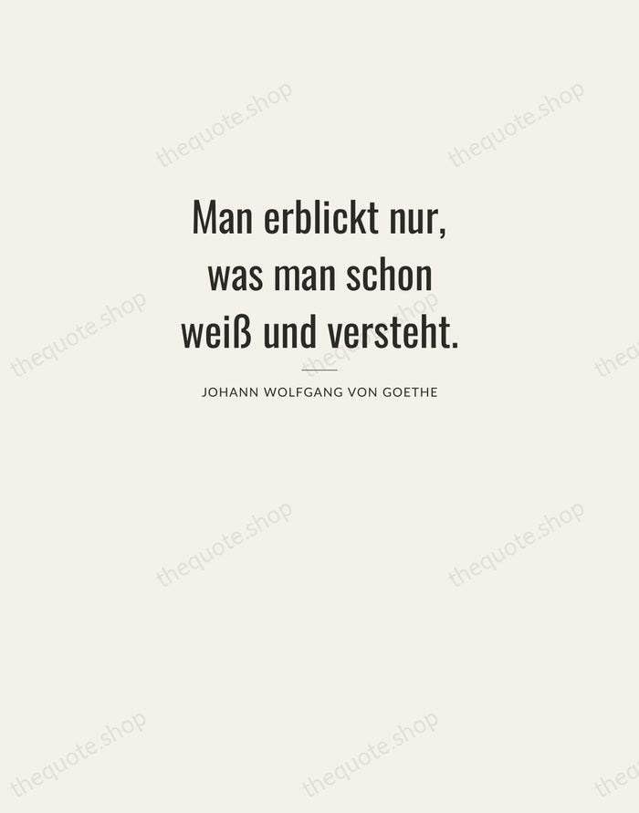 Man erblickt nur, was man schon weiß und versteht. — Johann Wolfgang von Goethe — Letterpress Caps