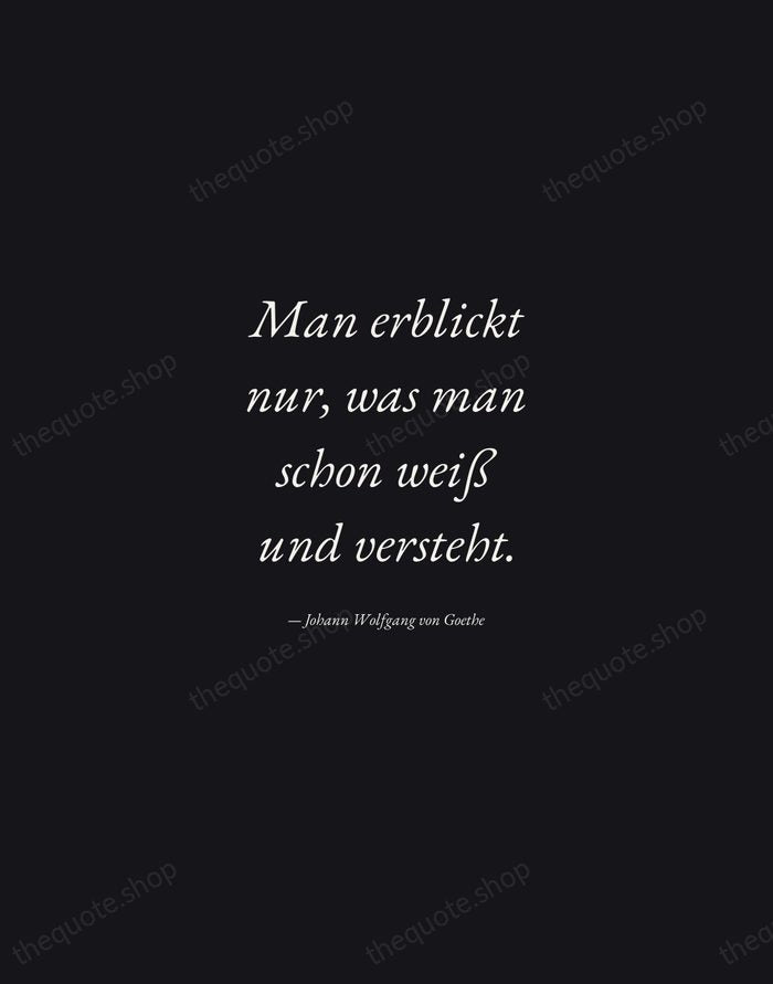 Man erblickt nur, was man schon weiß und versteht. — Johann Wolfgang von Goethe — Manuscript Italic