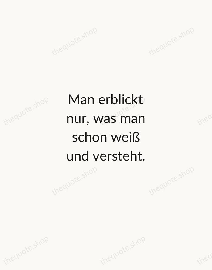 Man erblickt nur, was man schon weiß und versteht. — Johann Wolfgang von Goethe — Minimal Unsigned