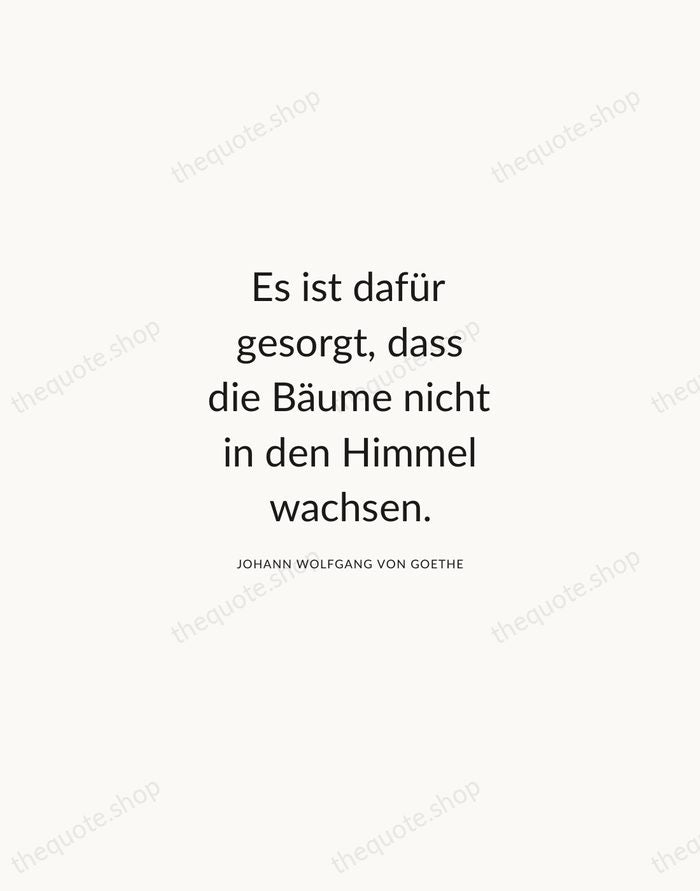 Es ist dafür gesorgt, dass die Bäume nicht in den Himmel wachsen. — Johann Wolfgang von Goethe — Modern Sans Calm