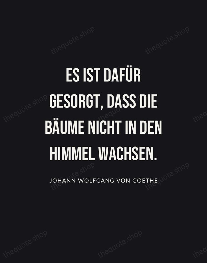 Es ist dafür gesorgt, dass die Bäume nicht in den Himmel wachsen. — Johann Wolfgang von Goethe | Printable Wall Art — Poster Condensed