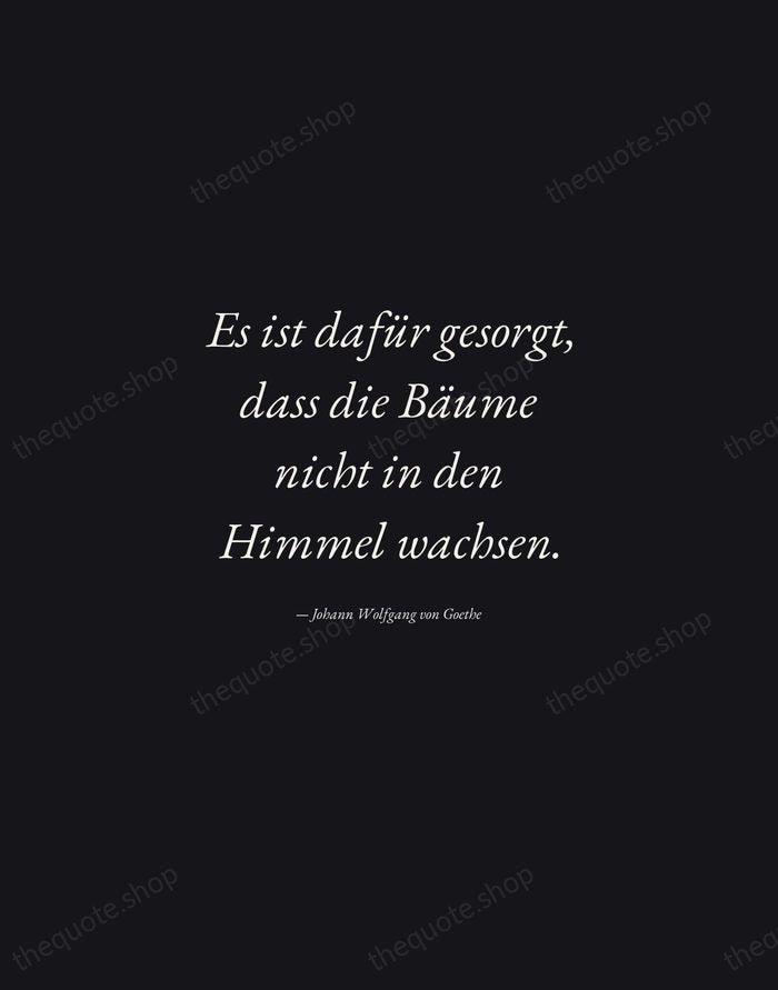 Es ist dafür gesorgt, dass die Bäume nicht in den Himmel wachsen. — Johann Wolfgang von Goethe — Manuscript Italic