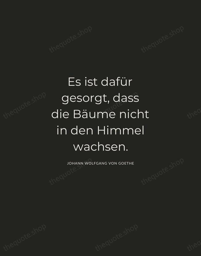 Es ist dafür gesorgt, dass die Bäume nicht in den Himmel wachsen. — Johann Wolfgang von Goethe — Charcoal Sans