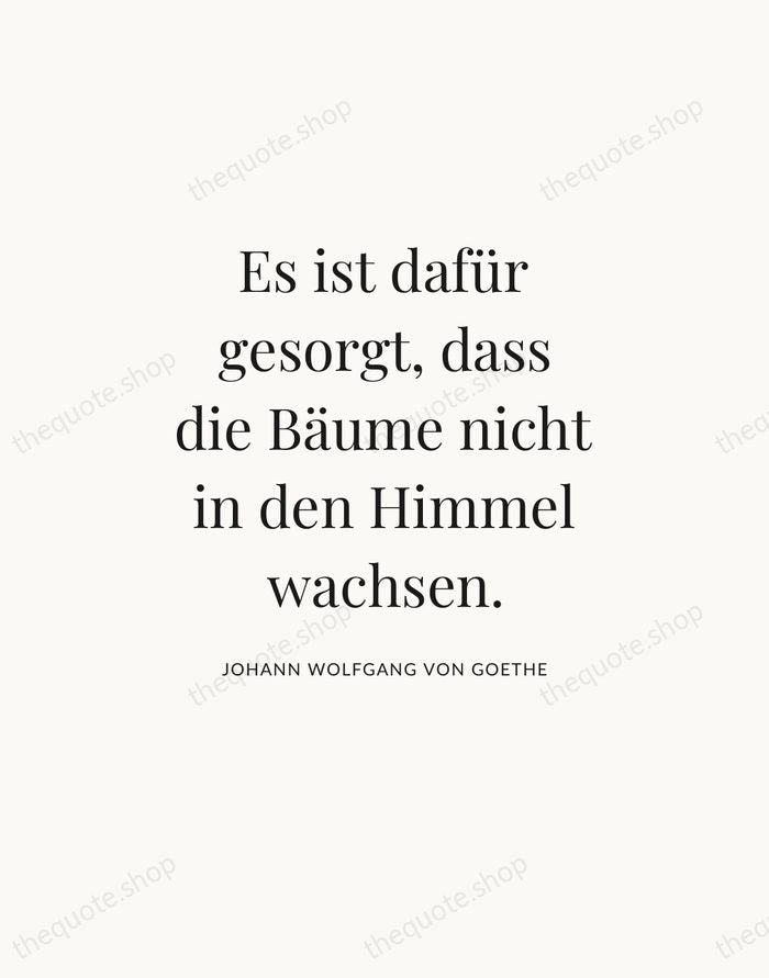 Es ist dafür gesorgt, dass die Bäume nicht in den Himmel wachsen. — Johann Wolfgang von Goethe — Statement Serif