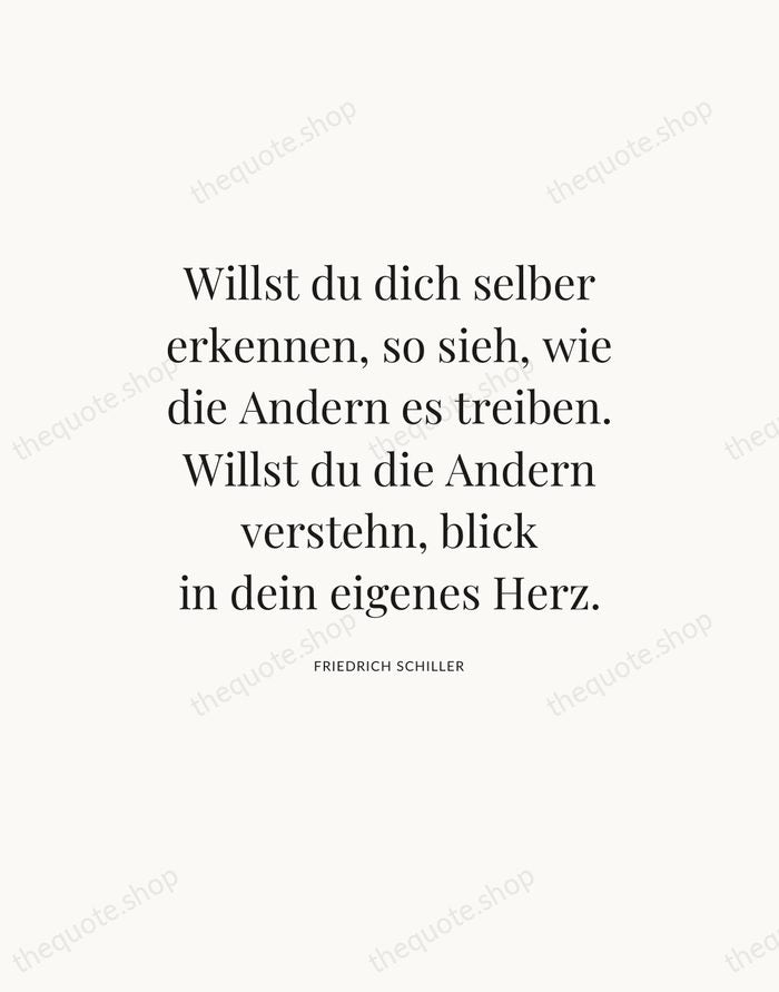 Willst du dich selber erkennen, so sieh, wie die Andern es treiben… — Friedrich Schiller — Statement Serif