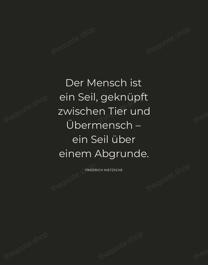 Der Mensch ist ein Seil, geknüpft zwischen Tier und Übermensch – ein… — Friedrich Nietzsche — Charcoal Sans