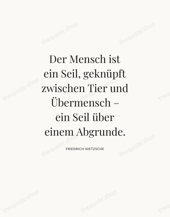 Der Mensch ist ein Seil, geknüpft zwischen Tier und Übermensch – ein… — Friedrich Nietzsche — Statement Serif