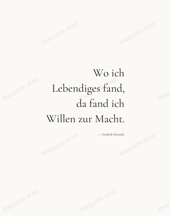 Wo ich Lebendiges fand, da fand ich Willen zur Macht. — Friedrich Nietzsche — Soft Serif Right
