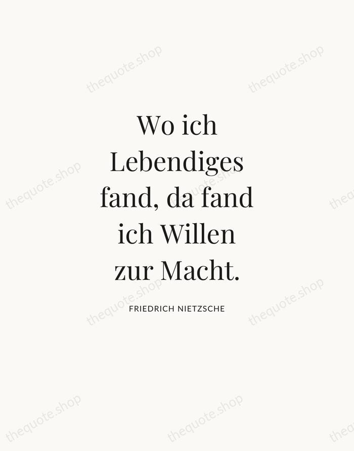 Wo ich Lebendiges fand, da fand ich Willen zur Macht. — Friedrich Nietzsche — Statement Serif