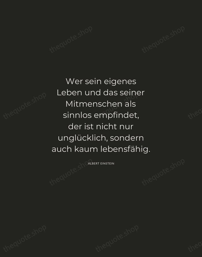 Wer sein eigenes Leben und das seiner Mitmenschen als sinnlos empfindet, der… — Albert Einstein — Charcoal Sans