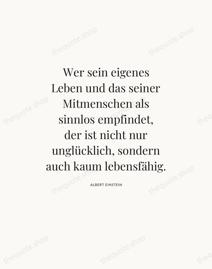 Wer sein eigenes Leben und das seiner Mitmenschen als sinnlos empfindet, der… — Albert Einstein — Statement Serif