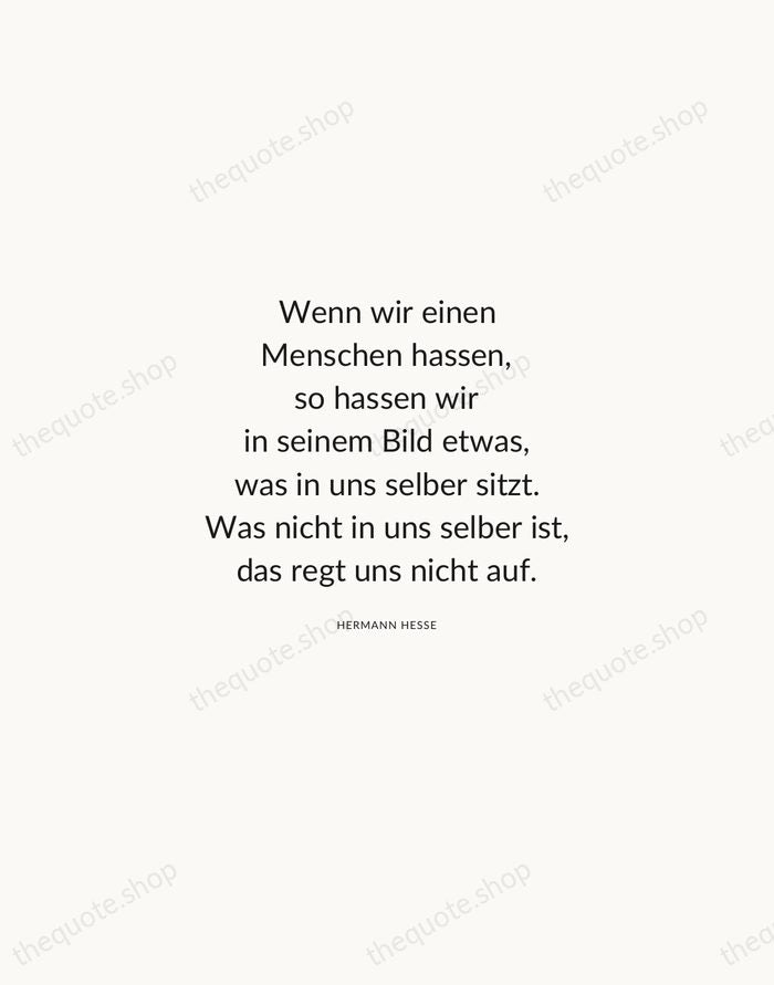 Wenn wir einen Menschen hassen, so hassen wir in seinem Bild etwas… — Hermann Hesse — Modern Sans Calm