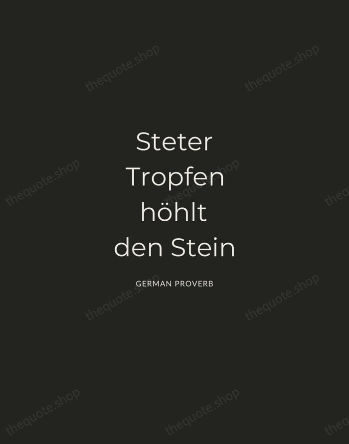 Steter Tropfen höhlt den Stein — German Proverb — Charcoal Sans
