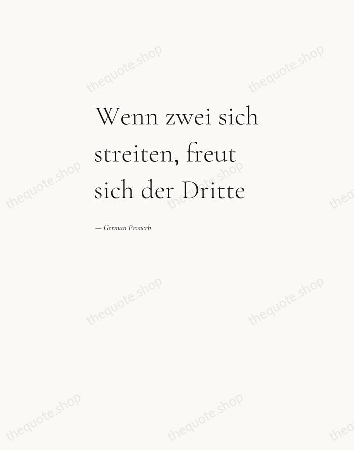 Wenn zwei sich streiten, freut sich der Dritte — German Proverb — Editorial Left Serif