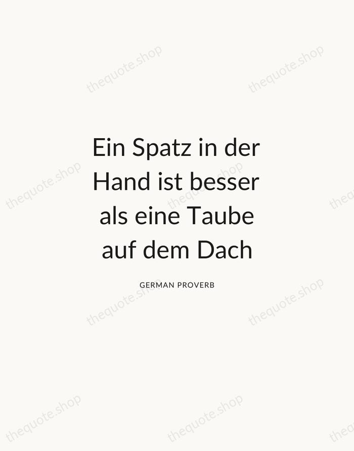 Ein Spatz in der Hand ist besser als eine Taube auf dem… — German Proverb — Modern Sans Calm