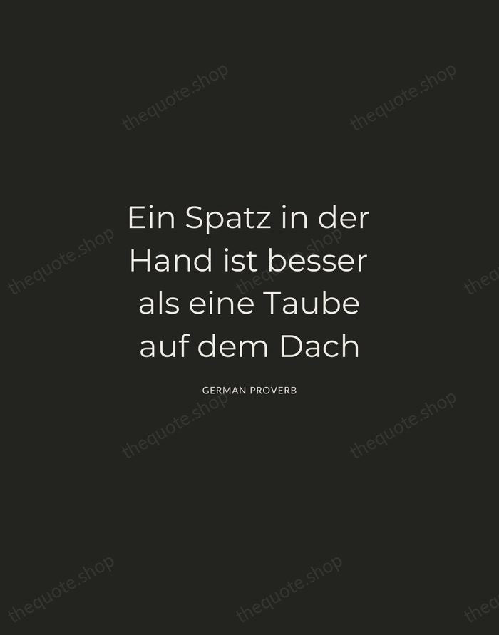 Ein Spatz in der Hand ist besser als eine Taube auf dem… — German Proverb — Charcoal Sans