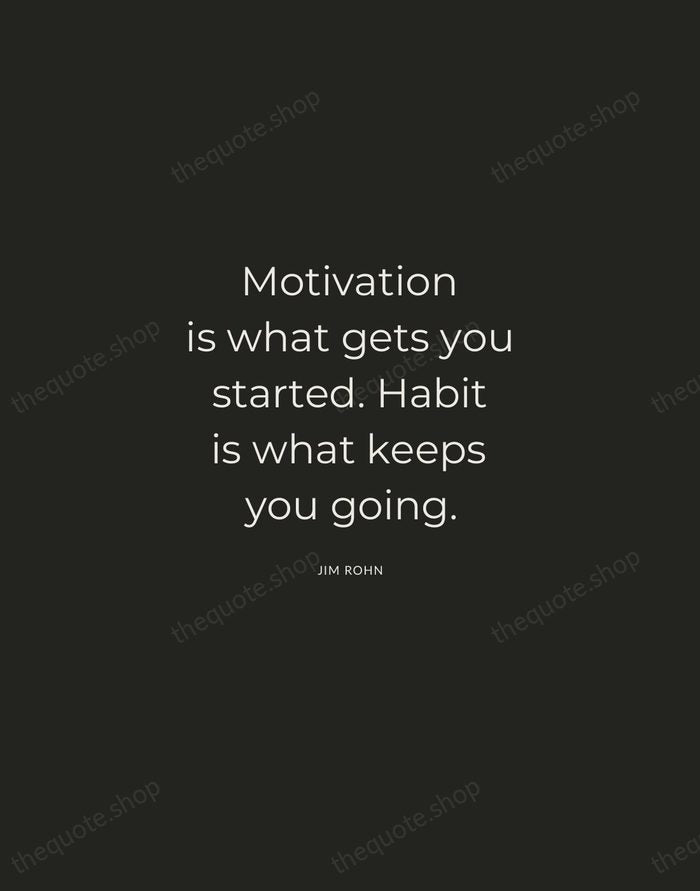 Motivation is what gets you started. Habit is what keeps you going. — Jim Rohn — Charcoal Sans