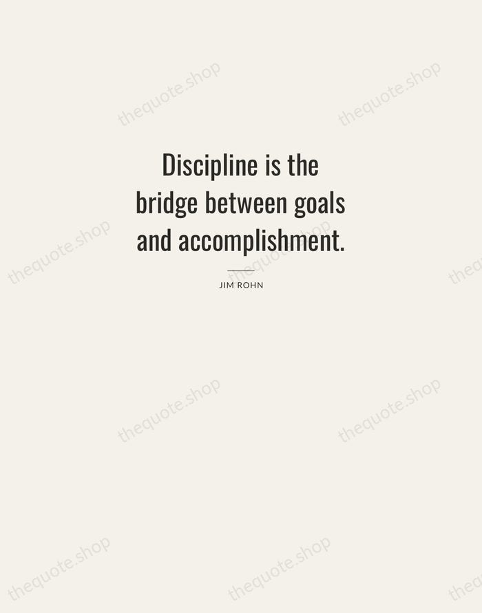 Discipline is the bridge between goals and accomplishment. — Jim Rohn — Letterpress Caps