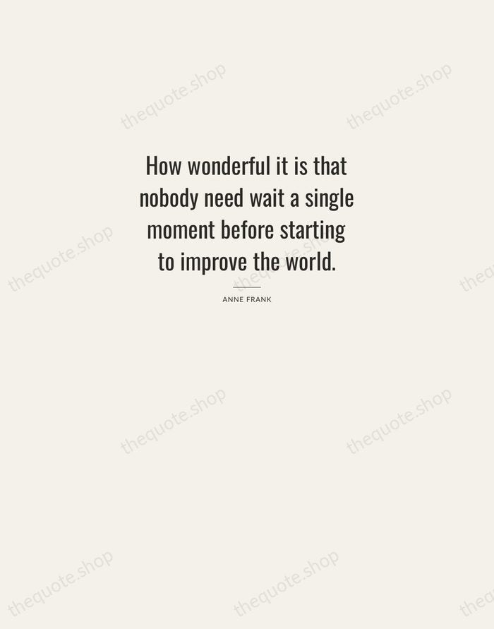 How wonderful it is that nobody need wait a single moment before… — Anne Frank — Letterpress Caps