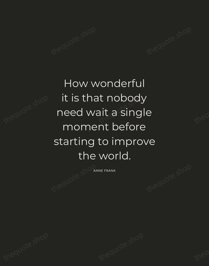 How wonderful it is that nobody need wait a single moment before… — Anne Frank — Charcoal Sans