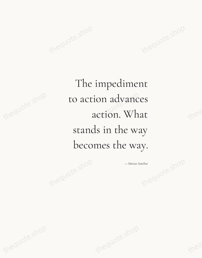 The impediment to action advances action. What stands in the way becomes… — Marcus Aurelius — Soft Serif Right