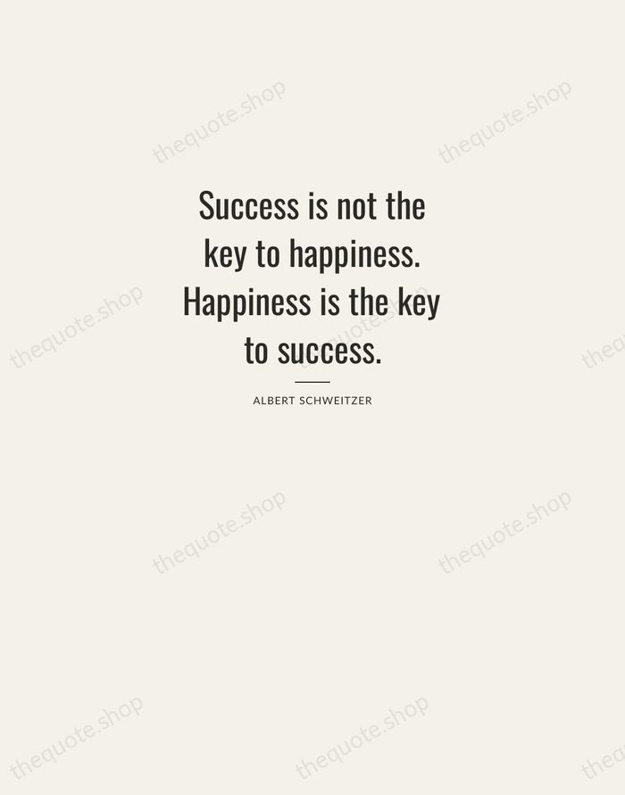 Success is not the key to happiness. Happiness is the key to… — Albert Schweitzer — Letterpress Caps