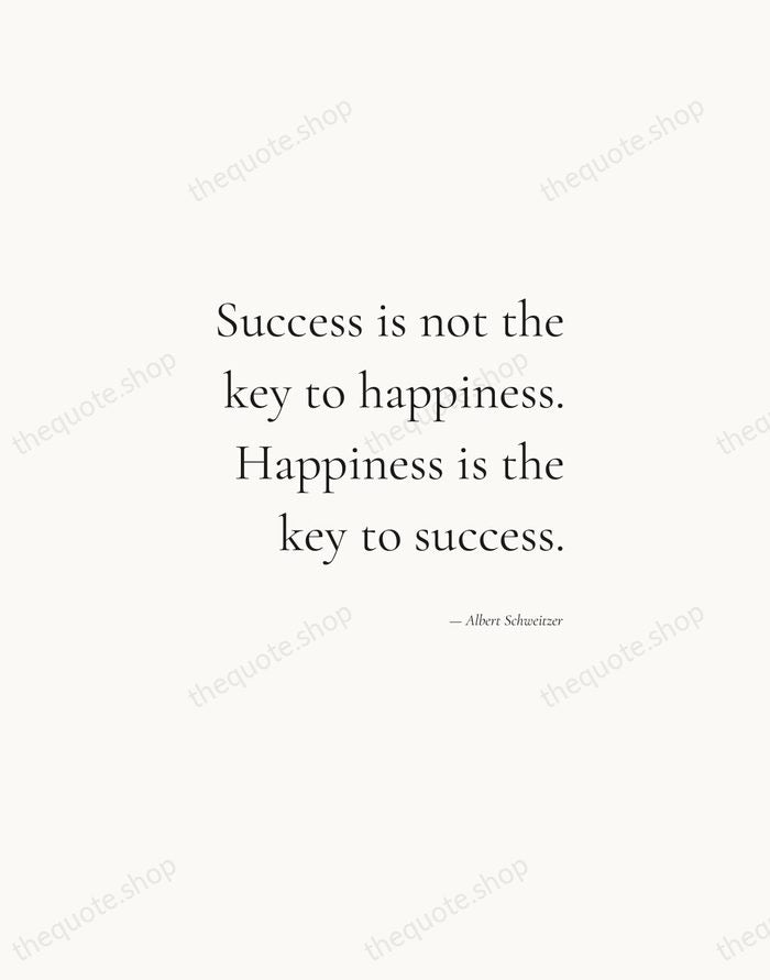 Success is not the key to happiness. Happiness is the key to… — Albert Schweitzer — Soft Serif Right