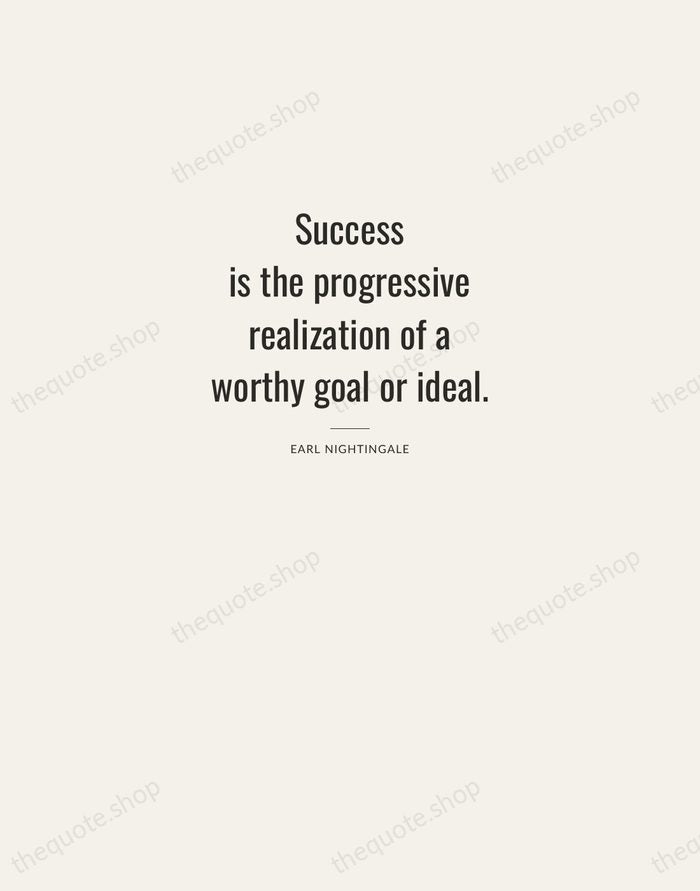 Success is the progressive realization of a worthy goal or ideal. — Earl Nightingale — Letterpress Caps