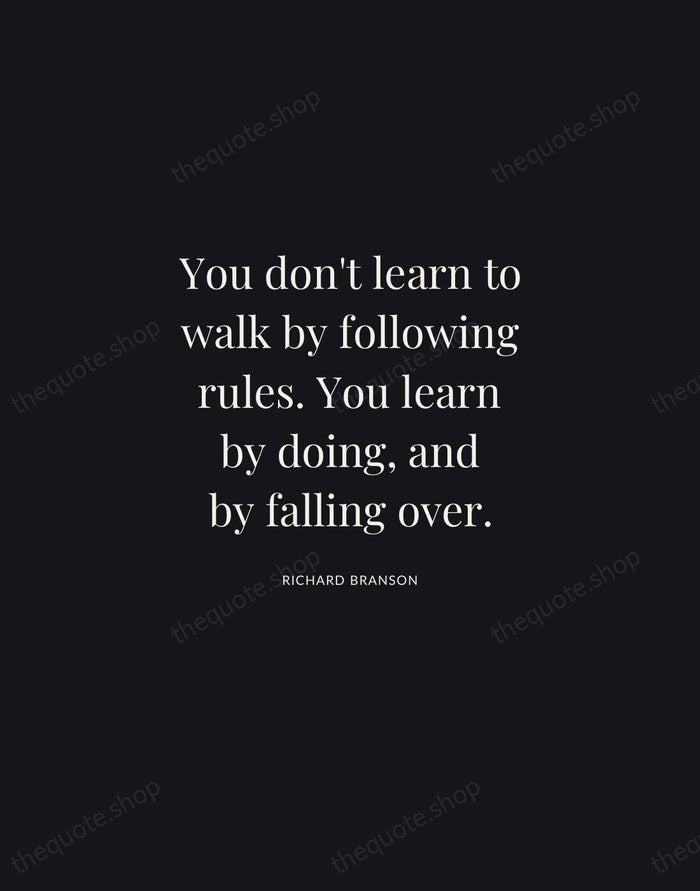 You don't learn to walk by following rules. You learn by doing… — Richard Branson | Printable Wall Art — Midnight Serif