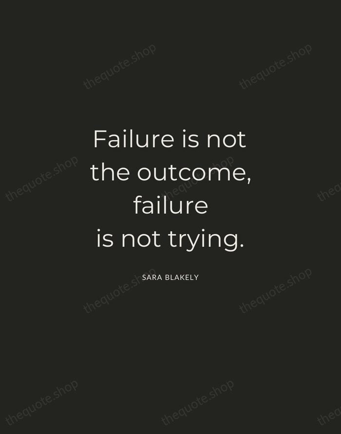 Failure is not the outcome, failure is not trying. — Sara Blakely — Charcoal Sans