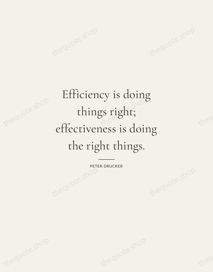 Efficiency is doing things right; effectiveness is doing the right things. — Peter Drucker — Gallery Rule