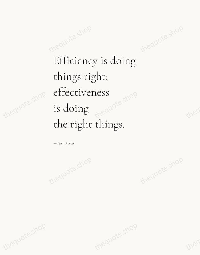 Efficiency is doing things right; effectiveness is doing the right things. — Peter Drucker — Editorial Left Serif