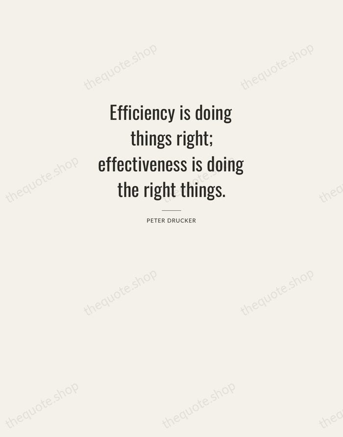 Efficiency is doing things right; effectiveness is doing the right things. — Peter Drucker — Letterpress Caps