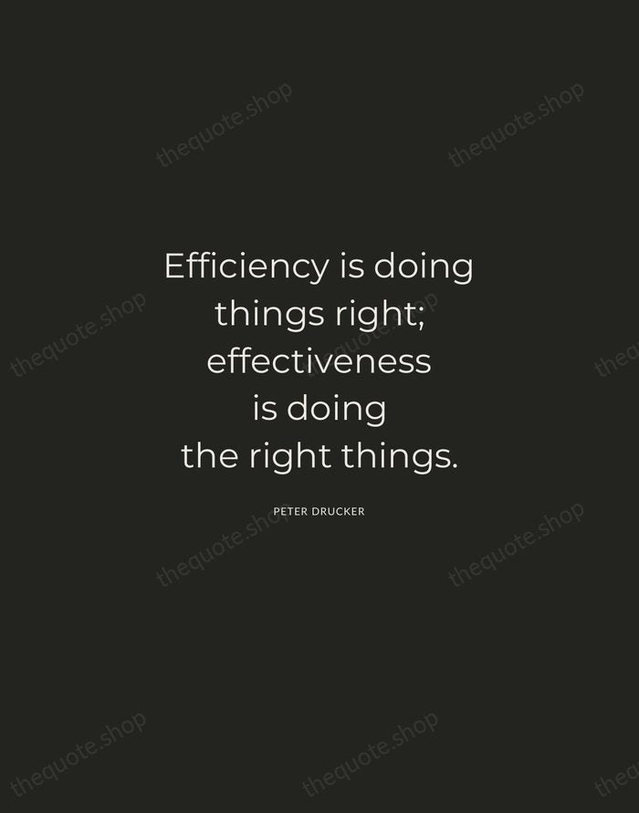 Efficiency is doing things right; effectiveness is doing the right things. — Peter Drucker — Charcoal Sans