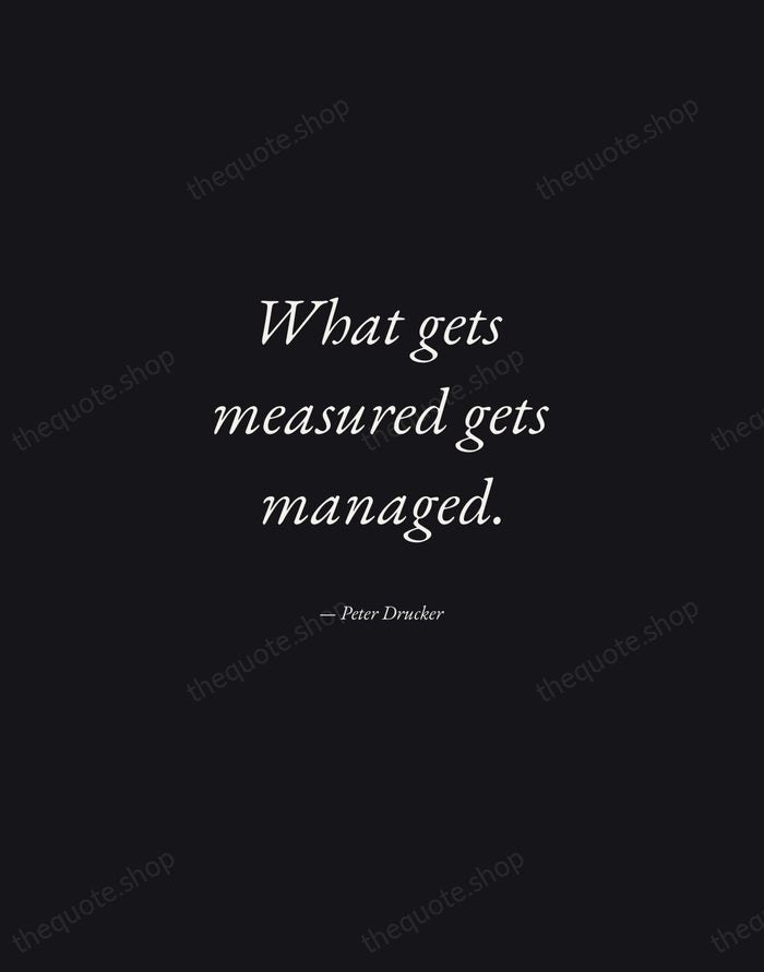 What gets measured gets managed. — Peter Drucker — Manuscript Italic
